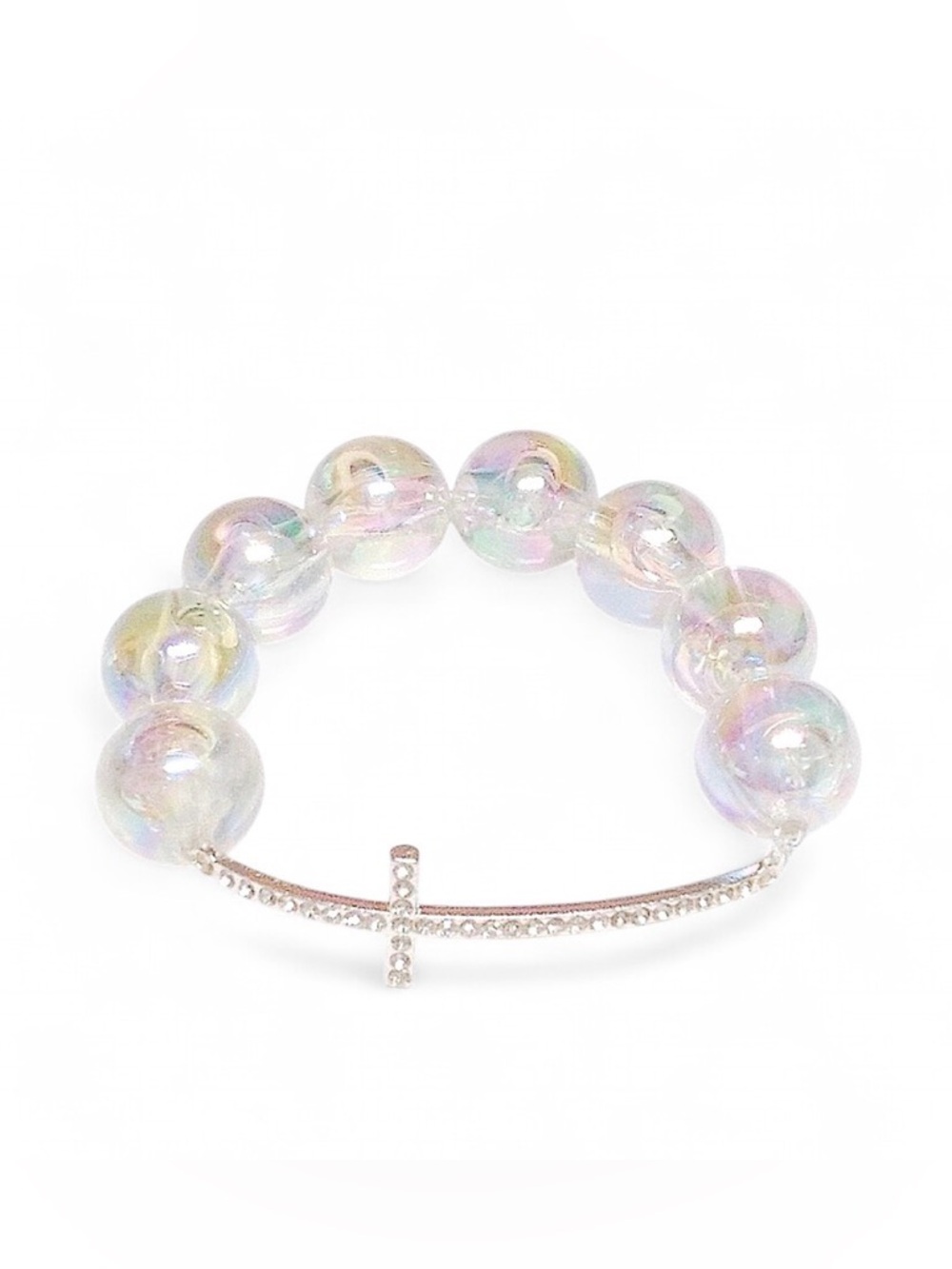 Handmade First Communion Girl Bracelet Rhinestone Cross Aurora Borealis Gift